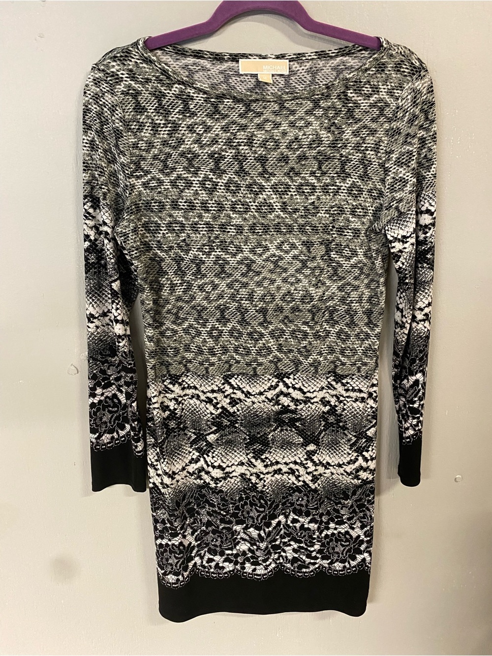 Michael Kors  Black & White snake Patterned Long Sleeve Dress